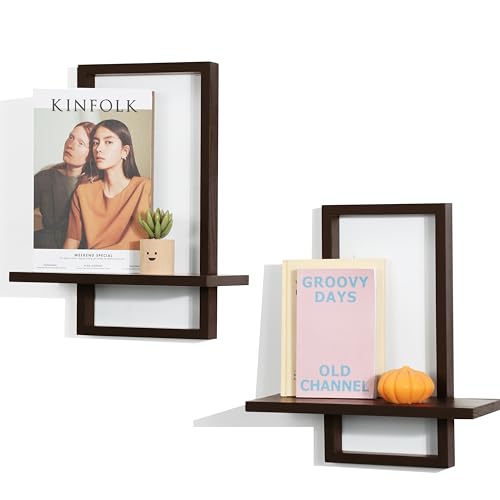 PHOENANCEE Eichenrahmen, Schweberegale für Wand, quadratisches Lagerregal für Wohnzimmer, Schlafzimmer, L+S, 2er-Set, Walnuss von PHOENANCEE