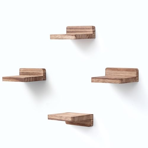 PHOENANCEE kleine schwebende Regale für Wand, 4er-Set, quadratisches Holzregal, hängende Mini-Regaldekoration für Schlafzimmer, Wohnzimmer, 10.2cmX10.2X4cm(Karbonisiertes) von PHOENANCEE