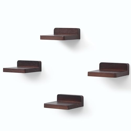 PHOENANCEE kleine schwebende Regale für Wand, 4er-Set, quadratisches Holzregal, hängende Mini-Regaldekoration für Schlafzimmer, Wohnzimmer, 10.2cmX10.2X4cm(Nussbaum) von PHOENANCEE
