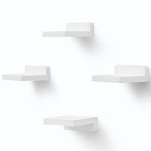 PHOENANCEE kleine schwebende Regale für Wand, 4er-Set, quadratisches Holzregal, hängende Mini-Regaldekoration für Schlafzimmer, Wohnzimmer, 10.2cmX10.2X4cm(Weiß) von PHOENANCEE