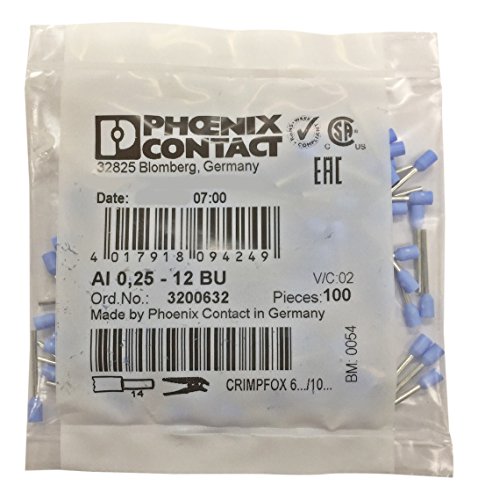 PHOENIX CONTACT AI 0.25-12 BU Aderendhülse, 12mm Hülsenlänge, 16.5mm Länge, Blau, 100 Stück von PHOENIX CONTACT