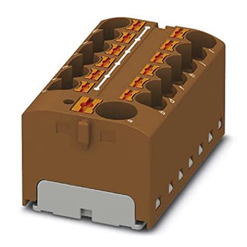 PHOENIX CONTACT PTFIX 10/12X4 BN Verteilerblock, 450 V, 32 A, Anzahl der Anschlüsse 13, Querschnitt 0,2 mm² - 6 mm², AWG 24 - 10, Breite 46,3 mm, Höhe 21,7 mm, Braun, 8 Stück von PHOENIX CONTACT