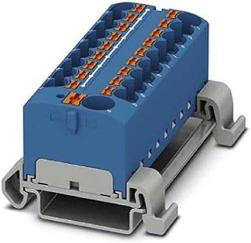 PHOENIX CONTACT PTFIX 10/18X4-NS35A BU Verteilerblock, 800 V, 32 A, Anzahl der Anschlüsse 19, Querschnitt 0,2 mm² - 6 mm², AWG 24 - 10, Breite 64,8 mm, Blau, 8 Stück von PHOENIX CONTACT