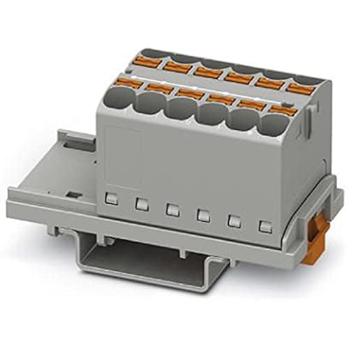 PHOENIX CONTACT PTFIX 12X4-NS35 GY Verteilerblock, Block mit senkrechter Ausrichtung, 800 V, 32 A, Anzahl der Anschlüsse 6, Querschnitt 0,2 mm²-6 mm², AWG 24-10, Breite 28,6 mm, Grau, 8 Stück von PHOENIX CONTACT