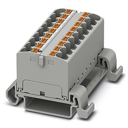 PHOENIX CONTACT PTFIX 18X4-NS35A GY Verteilerblock, Block mit waagerechter Ausrichtung, 800 V, 32 A, Anzahl der Anschlüsse 18, Querschnitt 0,2 mm²-6 mm², AWG 24-10, Breite 55,4 mm, Grau, 8 Stück von PHOENIX CONTACT