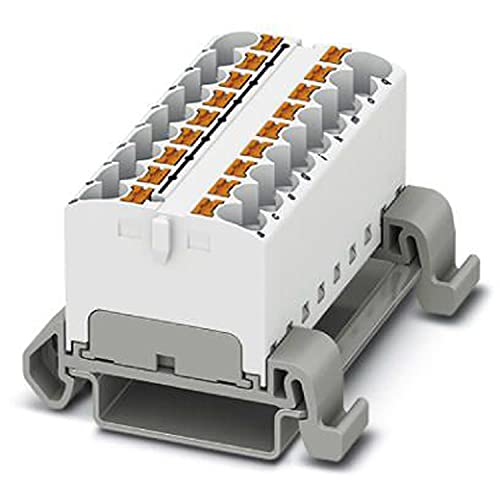 PHOENIX CONTACT PTFIX 18X4-NS35A WH Verteilerblock, Block mit waagerechter Ausrichtung, 800 V, 32 A, Anzahl der Anschlüsse 18, Querschnitt 0,2 mm²-6 mm², AWG 24-10, Breite 55,4 mm, Weiß, 8 Stück von PHOENIX CONTACT