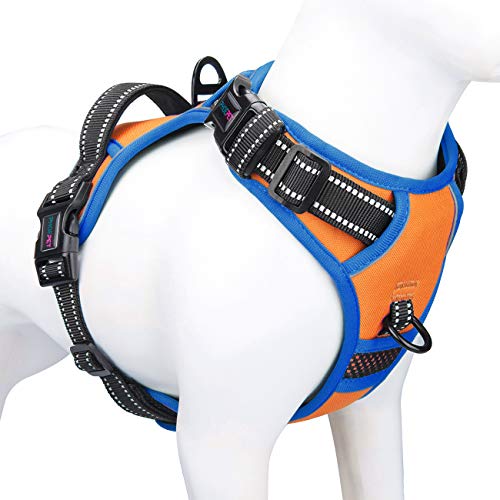 PHOEPET 2019 Reflektierendes Hundegeschirr Große Rasse Verstellbare No Pull Weste mit Griff 2 Metallringen 3 Schnallen [Einfach an- und auszuziehen](L, Orange) von PHOEPET