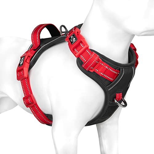 PHOEPET Anti-Zug Hundegeschirr - Reflektierendes Verstellbares Welpen-Sicherheitsgeschirr für kleine, mittelgroße und große Hunde (L,Schwarze Basis & Rote Träger) von PHOEPET