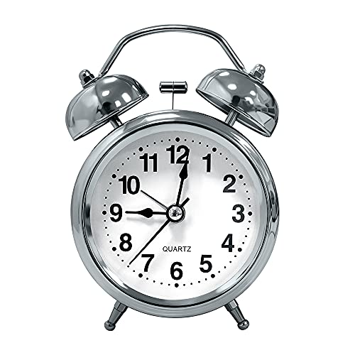 PHOEWON Wecker Klassisch Silence Alarm Twin Bell Metall Wecker Metall Zwilling Lauter Wecker mit Nachtlicht, Batteriebetrieben Quarzwecker von PHOEWON