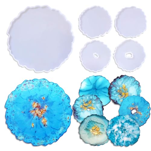 Epoxidharz Formen, 5er Set Silikonform Untersetzer Tablett Gießform Resin Harz-Silikonform, Epoxidharz Form, Silikon Gussformen für Handwerk DIY Tischdekoration Dekoration Epoxidharz Formen, 5er Set Silikonform Untersetzer Tablett Gießform Resin Harz-Silikonform, Epoxidharz Form, Silikon Gussformen für Handwerk DIY Tischdekoration Dekoration von PHOGARY