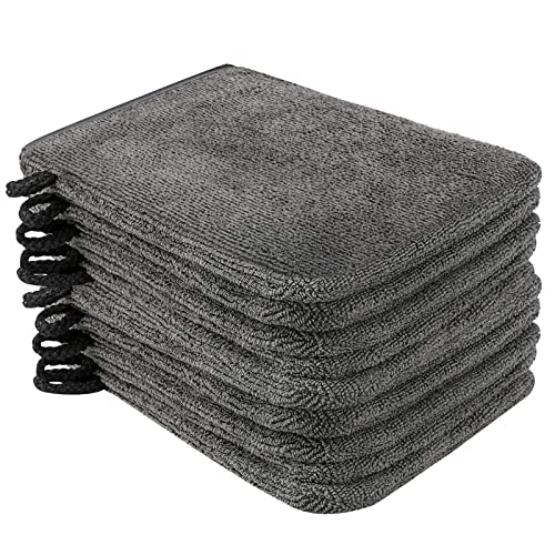 PHOGARY 10er Pack Waschhandschuhe, Frottee, Mikrofaser Waschlappen, 15 x 21 cm, Saugfähig, in Dunkelgrau von PHOGARY