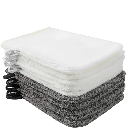 PHOGARY 10er Pack Waschlappen Waschhandschuh Seiftuch Abschminkhandschuhe mikrofaser 15 x 21 cm, dunkelgrau und weiß (Geschenkbox) von PHOGARY