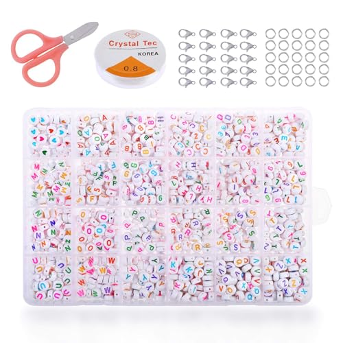 1280pcs Perlen Buchstaben, Buchstabenperlen bunt Alphabet "A-Z" und Nummer "0-9" Acrylperlen 6mm Spacer Zwischenperlen Schmuck DIY Basteln von PHOGARY