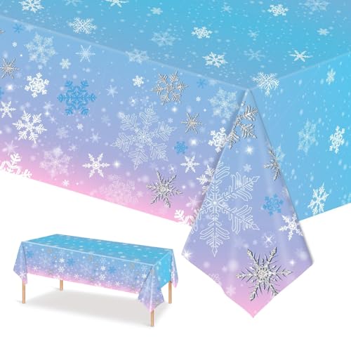 PHOGARY 3 PCS Schneeflocken Tischdecke Weihnachten Einweg Tischdecke Schneeflocken Deko - 2,20 m x 1,30 m - Frozen Geburtstagsdeko Mädchen Geburtstagsparty Frozen Geschenke Party Dekoration Geburtstag von PHOGARY