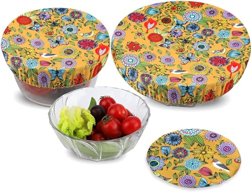 PHOGARY 3 STK Abdeckhauben für Lebensmittel Wiederverwendbare, aus Stoff, Topfhauben mit Gummizug, Dehnbare Deckel Wasserdichtes Gewebe dehnte Abdeckungen für Glassalat-Schüssel, Topf (Sonnenblume) PHOGARY 3 STK Abdeckhauben für Lebensmittel Wiederverwendbare, aus Stoff, Topfhauben mit Gummizug, Dehnbare Deckel Wasserdichtes Gewebe dehnte Abdeckungen für Glassalat-Schüssel, Topf (Sonnenblume) von PHOGARY