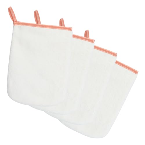 PHOGARY 4er-Set Waschhandschuhe Waschlappen 16x23cm, Korallenfleece Microfaser Waschhandschuh, Weich Waschlappen für Gesicht Körper, Weiß von PHOGARY