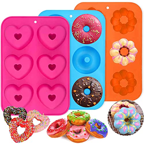 PHOGARY 3 Stück Silikon Donutformen, 6 Hohlräume Donut-Backform Antihaft-Backblech, 260℃ Hitzebeständig, für Kuchen, Kekse, Bagels, Muffins,Farbe2 von PHOGARY