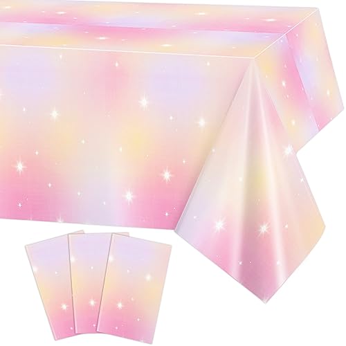 PHOGARY 3 PCS Regenbogen Party Tischdecke Geburtstag - 2,74 m x 1,37m -Einweg Tischdecke Rosa Regenbogen Deko Kindergeburtstag Party Dekoration Einhorn Party Deko Geburtstagsdeko für Mädchen Babyparty von PHOGARY