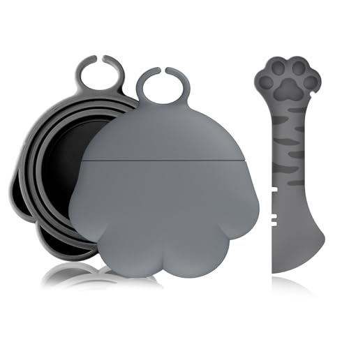 PHOGARY Silikon Dosendeckel Katzenfutter mit Löffel für Haustierfutterdosen, Deckel für Katzenfutter/Hundefutter Dosen, Universal Dosenverschluss, Haustier Futteraufbewahrung, Geschenk (Grau) von PHOGARY