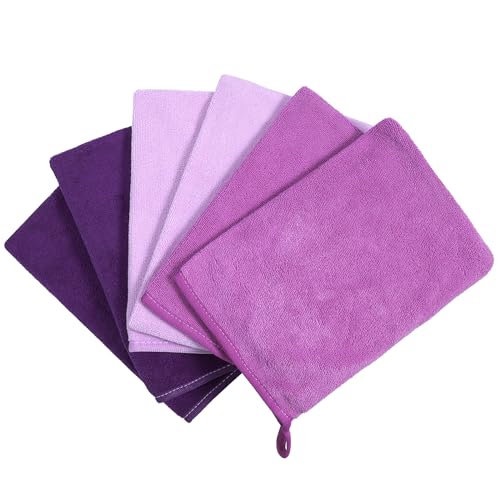 PHOGARY Waschlappen-Set 6 kleinen Handtüchern für Gesicht Körper, 21×15cm Super Saugfähig & Leicht Gesichtswaschhandschuhe aus Mikrofaser, kleine Hand-Gästehandtücher(Lila) von PHOGARY