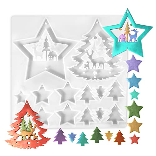 PHOGARY Weihnachten Epoxidharz Formen Silikon, Casting Ornament Harz Gießen Formen für DIY Weihnachtsbaum Rentier wenig Stern Form Handwerk Dekoration Harz Kunst 7.9"x7.6"x0.28" PHOGARY Weihnachten Epoxidharz Formen Silikon, Casting Ornament Harz Gießen Formen für DIY Weihnachtsbaum Rentier wenig Stern Form Handwerk Dekoration Harz Kunst 7.9"x7.6"x0.28" von PHOGARY