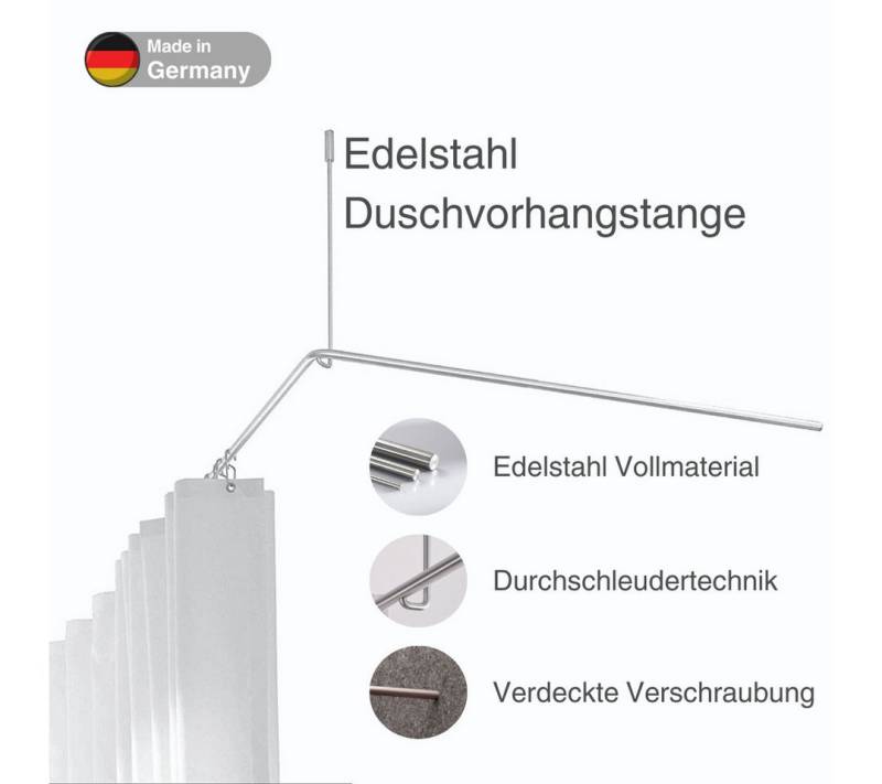 PHOS Design Duschvorhangstange L-Form Badewanne, Verschraubung, Edelstahl von PHOS Design