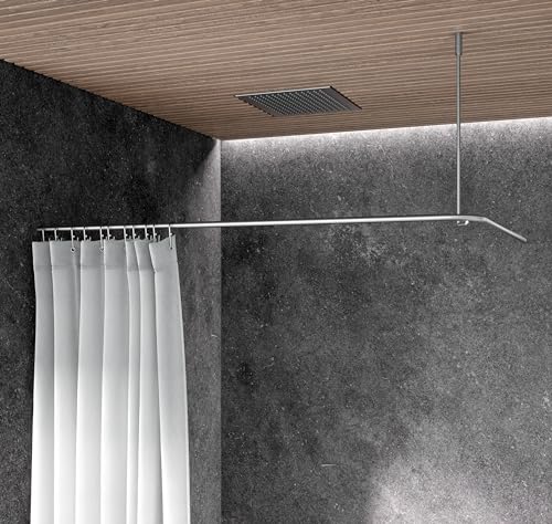 Duschvorhangstange L-Form 170 x 75 cm, Edelstahl matt, für Badewannen und große Duschbereiche, Winkelstange, Duschenstange über Eck - PHOS Design von PHOS Edelstahl Design
