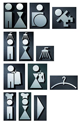 WC-Symbole mit Design-Award, 11 cm Höhe, Damen Herren Toiletten Türschild, Edelstahl matt, zum Kleben ohne zu Bohren, auf 1 oder 2 Türen montierbar, Piktogramme immer gut sichtbar - PHOS Design von PHOS Edelstahl Design