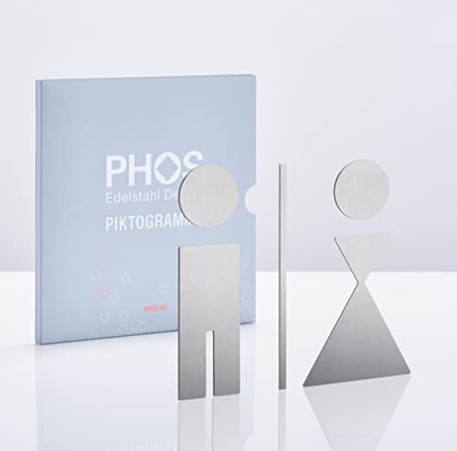 WC-Symbole/Piktogramme mit Design-Award, 11 cm Höhe, Damen Herren Toiletten, Türschild Edelstahl matt, Kleben ohne zu Bohren - PHOS Design von PHOS Edelstahl Design