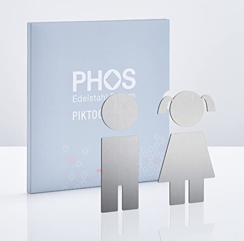 WC Piktogramme Junge und Mädchen, 9,5 cm Höhe, Edelstahl matt, selbstklebend, Toilettensymbole, Kinder-Toiletten-Türschilder zum Kleben auf 1 oder 2 Türen, 100% Made in Germany - PHOS Design von PHOS Edelstahl Design