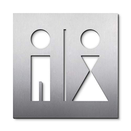 WC-Türschild, 16 x 16 cm, Damen Herren Toilette, Edelstahl matt selbstklebend ohne Bohren einfach anzubringen, Toilettenschild-Aufkleber Piktogrammschild, gut sichtbar, eindeutig - PHOS Design von PHOS Edelstahl Design