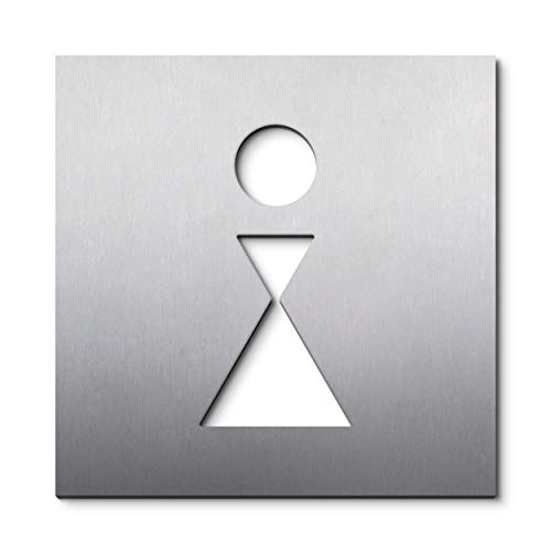 WC-Türschild, Damen Toilette, Edelstahl matt, 16 x 16 cm, selbstklebend, ohne Bohren einfach anzubringen Toilettenschild-Aufkleber Frauen Piktogrammschild gut sichtbar eindeutig - PHOS Design von PHOS Edelstahl Design