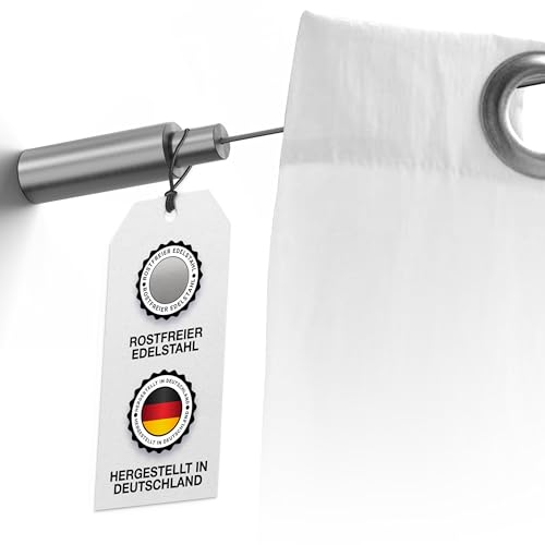 Vorhangseil-Garnitur für Duschnischen von Wand zu Wand, Edelstahl, bis zu 5 Meter Spannweite, einkürzbar. Seilspannsystem, Duschvorhangseil, Vorhangdraht, Stahlseil Drahtseil - PHOS Design von PHOS Edelstahl Design