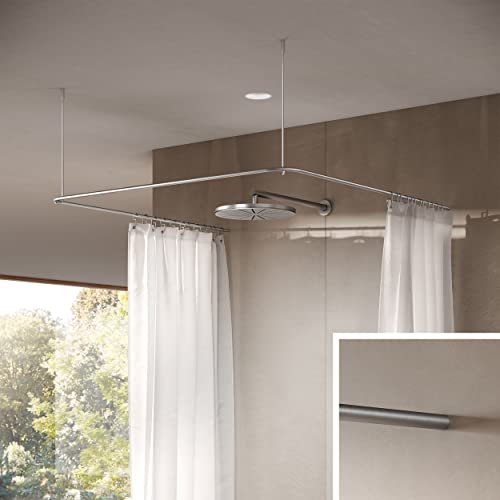 Duschvorhangstange U-Form, 90 x 90 x 90 cm aus Edelstahl für Dusche und Badewanne, Duschstange, Duschvorhanghalterung, Deckenhalterung, Winkelstange - PHOS Design von PHOS Edelstahl Design