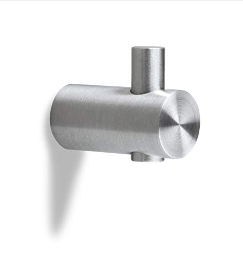 PHOS Edelstahl Design, H12-25, formschöner Wandhaken, Edelstahl geschliffen, Stirnseite mit Radialschliff, 100% Made in Germany, Kleiderhaken Garderobenhaken Küchenhaken Badhaken Haken für Schlüssel von PHOS Edelstahl Design