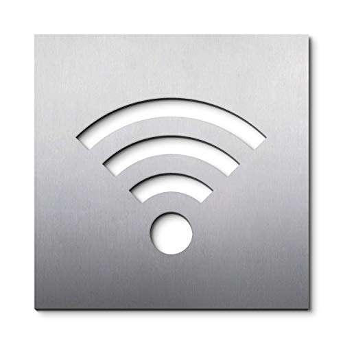 Piktogrammschild WLAN Symbol, 16 x 16 cm, Edelstahl gebürstet, selbstklebend, mobil, Internet-Zugang, WLAN, WIFI Zeichen - PHOS Design von PHOS Edelstahl Design