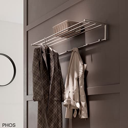 Wandgarderobe Edelstahl 100 cm breit, mit 4 Kleiderstangen und Kleiderhaken - PHOS Design von PHOS Edelstahl Design