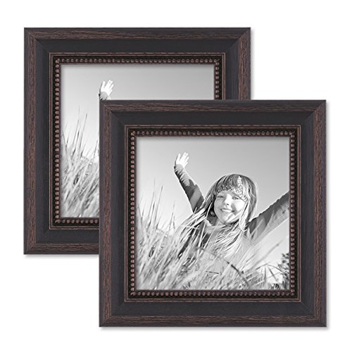 2er Set Bilderrahmen 15x15 cm Shabby-Chic Landhaus-Stil Dunkelbraun Massivholz mit Glasscheibe und Zubehör/Fotorahmen von PHOTOLINI