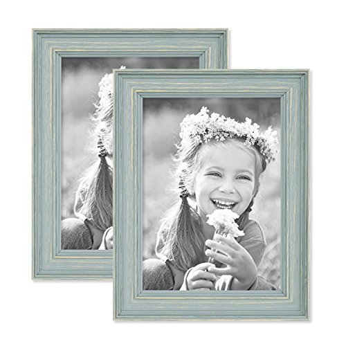 2er Set Bilderrahmen Skandinavischer Landhaus-Stil Petrol/Taubenblau 13x18 cm Massivholz mit Shabby-Chic Note/Fotorahmen/Wechselrahmen von PHOTOLINI