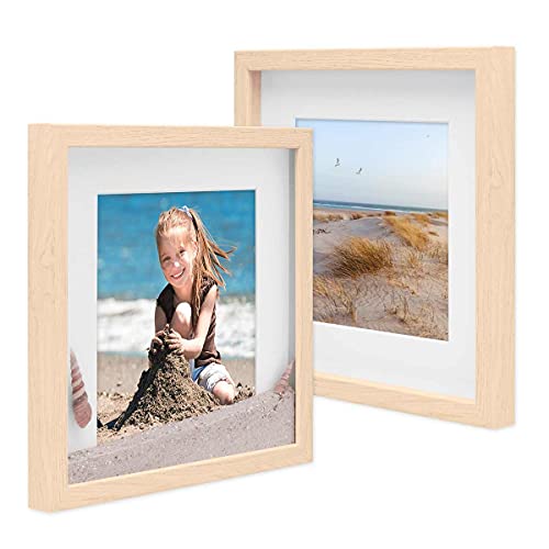 PHOTOLINI 3D-Bilderrahmen zum Befüllen 30x30 cm, Natur, Bilderrahmen tief mit Passepartout, 2er Set Objektrahmen für Gegenstände, stabiles MDF-Holz mit Echtglas - zum Basteln und als Geschenk von PHOTOLINI