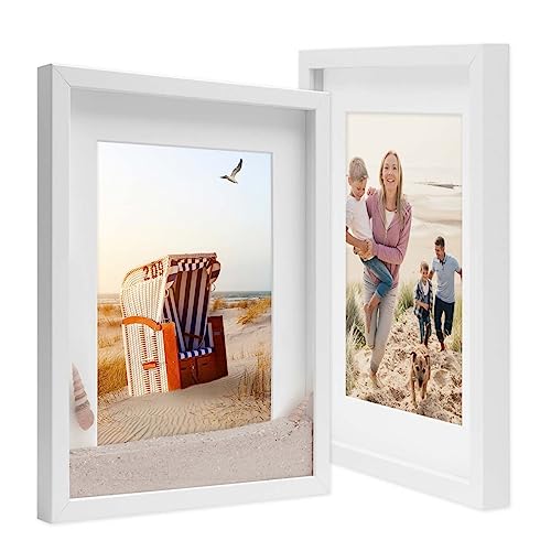 PHOTOLINI 3D-Bilderrahmen zum Befüllen 30x40 cm, Weiß, Bilderrahmen tief mit Passepartout, 2er Set Objektrahmen für Gegenstände, stabiles MDF-Holz mit Echtglas - zum Basteln und als Geschenk von PHOTOLINI