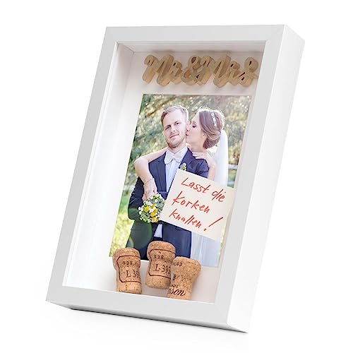 PHOTOLINI 3D-Bilderrahmen zum Befüllen A4 21x30 cm, Weiß, Bilderrahmen extra tief mit Passepartout, Objektrahmen für Gegenstände, stabiles MDF-Holz mit Echtglas - zum Basteln und Schenken von PHOTOLINI