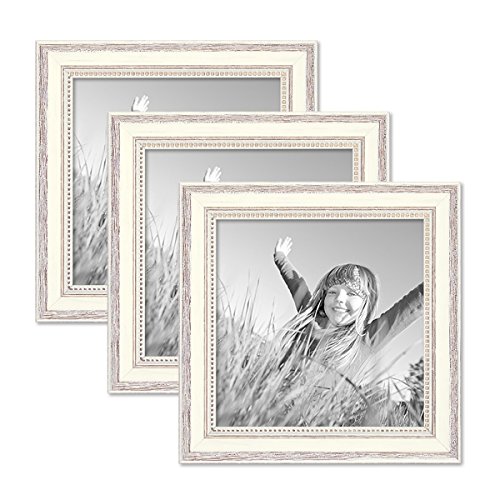 3er Set Bilderrahmen Shabby-Chic Landhaus-Stil Weiss 20x20 cm Massivholz mit Glasscheibe und Zubehör/Fotorahmen von PHOTOLINI