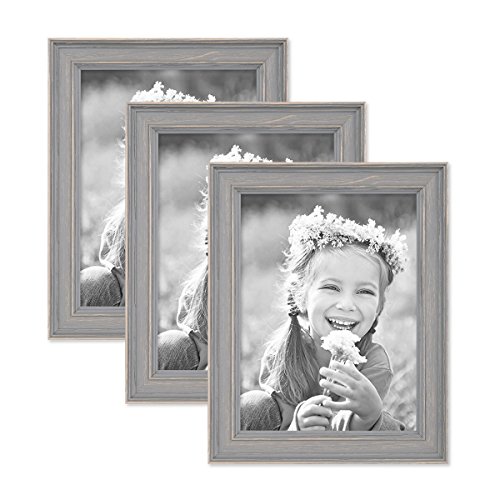 3er Set Bilderrahmen Skandinavischer Landhaus-Stil Grau-Braun 15x20 cm Massivholz mit Shabby-Chic Note/Fotorahmen/Wechselrahmen von PHOTOLINI