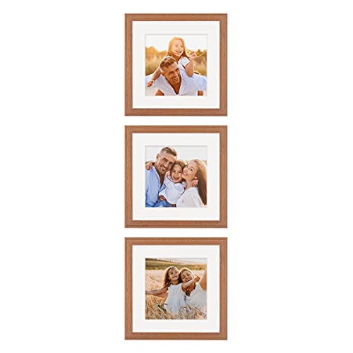 PHOTOLINI Bilderrahmen-Set 20x20 cm Holz Eiche-Optik Landhaus-Stil, 3er Set Holz-Rahmen, Made in Germany, Echtglas, zum Aufhängen, mit Zubehör - perfekt für Familienfotos & Urlaubsbilder von PHOTOLINI