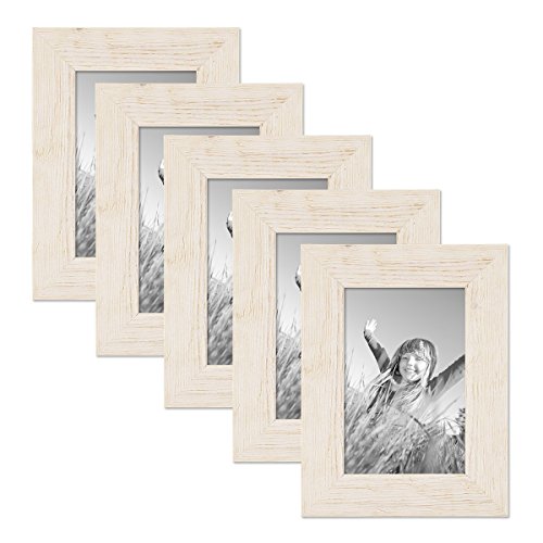 Bilderrahmen 10x15 cm Holz Weiß, 5er Set Echtholz-Rahmen rustikal, Strandhaus, Made in Germany, Echtglas, zum Aufhängen & Aufstellen, extra Zubehör - Treibholzlook mit einem Hauch Küstenflair von PHOTOLINI
