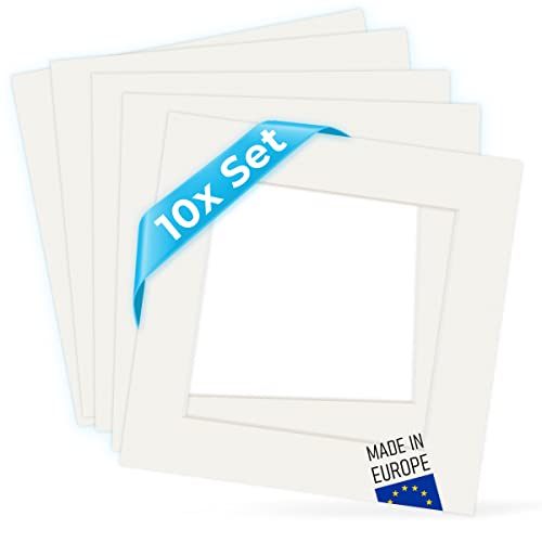 PHOTOLINI Passepartout 30x30 aussen für 10x10 innen, 10x säurefrei 1,5 mm Passepartout Karton Creme-Weiß, alterungsbeständige Schrägschnitt - Passepartouts, Präsentation & Schutz von Bildern und Fotos von PHOTOLINI