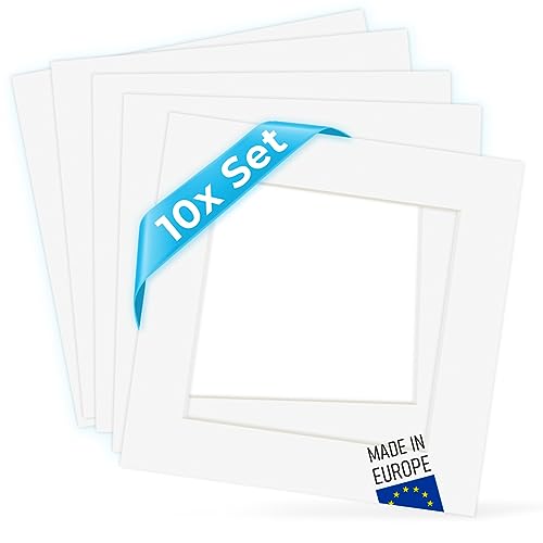 PHOTOLINI Passepartout 30x30 aussen für 20x20 innen, 10x säurefrei 1,5 mm Passepartout Karton Reinweiß, alterungsbeständige Schrägschnitt - Passepartouts, Präsentation & Schutz von Bildern und Fotos von PHOTOLINI