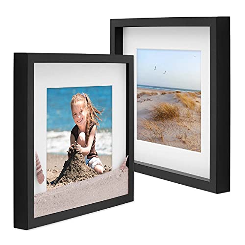 PHOTOLINI 3D-Bilderrahmen zum Befüllen 40x40 cm, Schwarz, Bilderrahmen tief mit Passepartout, 2er Set Objektrahmen für Gegenstände, stabiles MDF-Holz mit Echtglas - zum Basteln und als Geschenk von PHOTOLINI