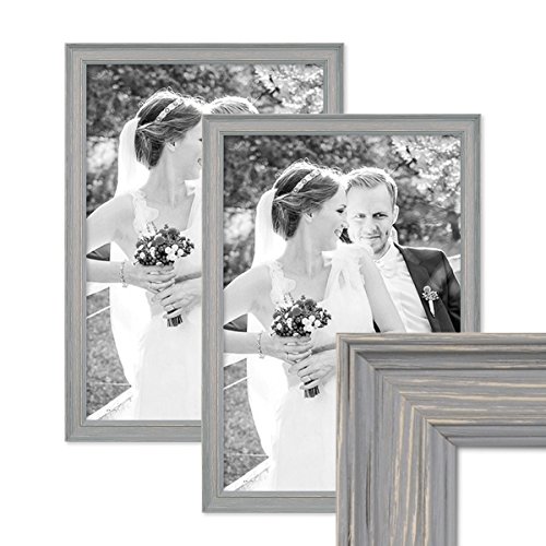 PHOTOLINI 2er Set Bilderrahmen Skandinavischer Landhaus-Stil Grau-Braun 30x40 cm Massivholz mit Shabby-Chic Note/Fotorahmen/Wechselrahmen von PHOTOLINI